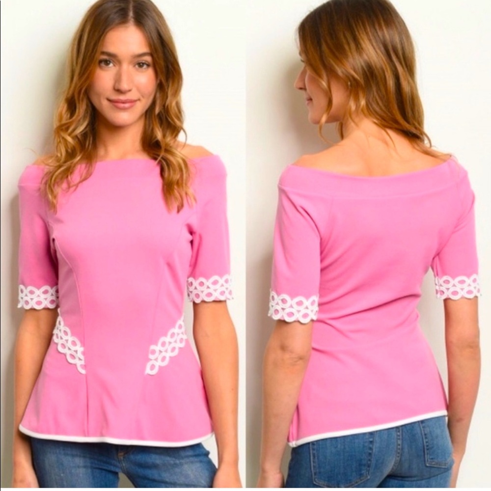 NWT Short sleeve crochet trim detail peplum top lot of 3